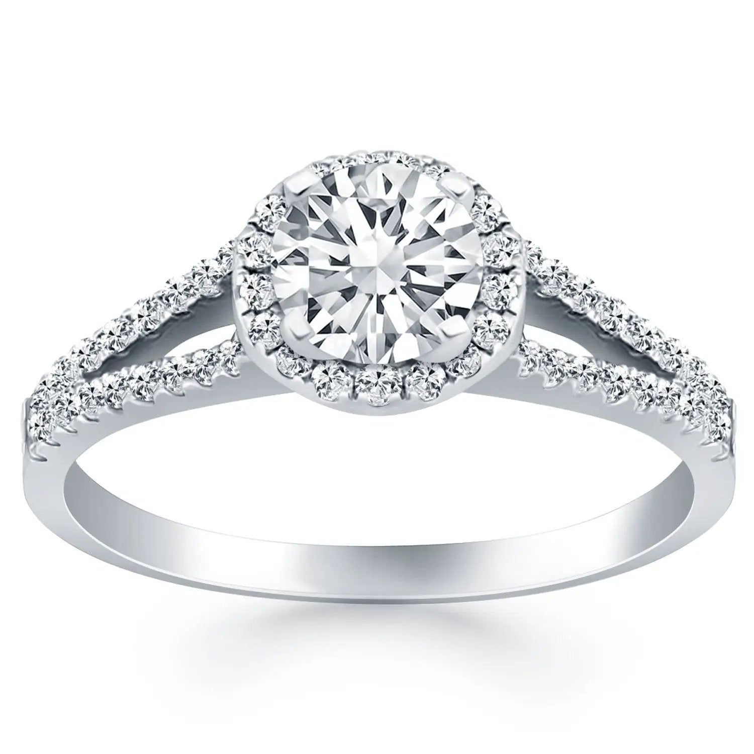 Engagement ring, 14k white gold with pave halo and split shank diamond band, Bids.com on Tampa Home & Garden Store