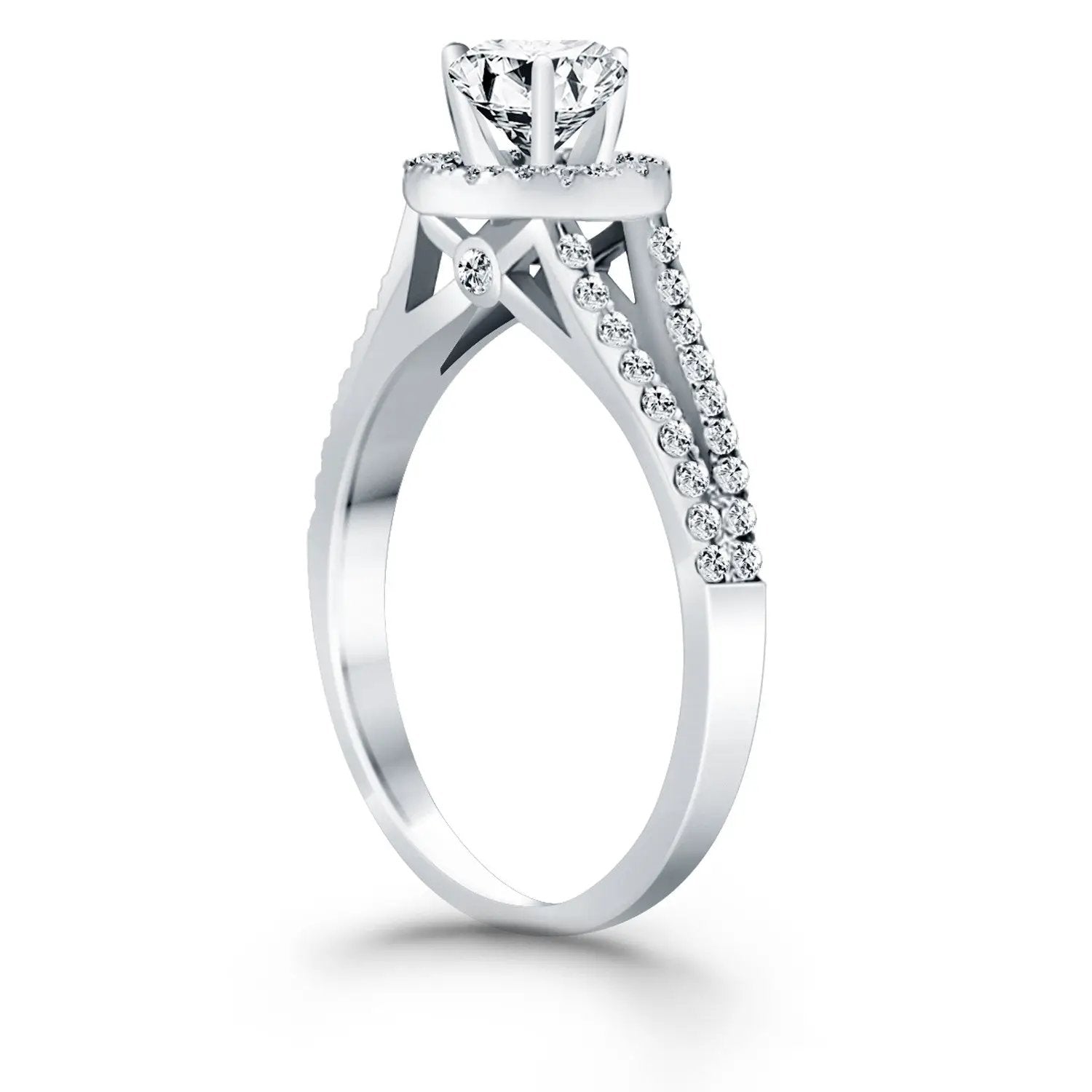14k White Gold Diamond Halo Split Shank Engagement Ring with pave diamonds on band Bids.com on Tampa Home & Garden Store