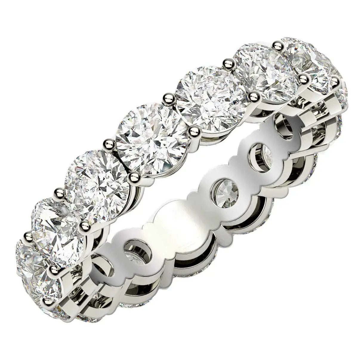 Round cut lab-grown diamond eternity ring in 14k white gold, 5 cttw FG/VS2, prong-set diamonds on Tampa Home & Garden Store