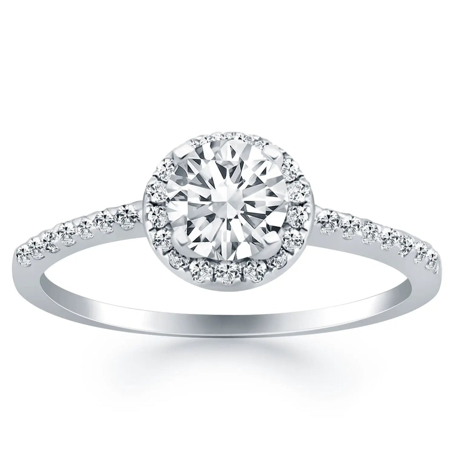 14k white gold diamond halo engagement ring by Bids.com with pavé diamond band on Tampa Home & Garden Store