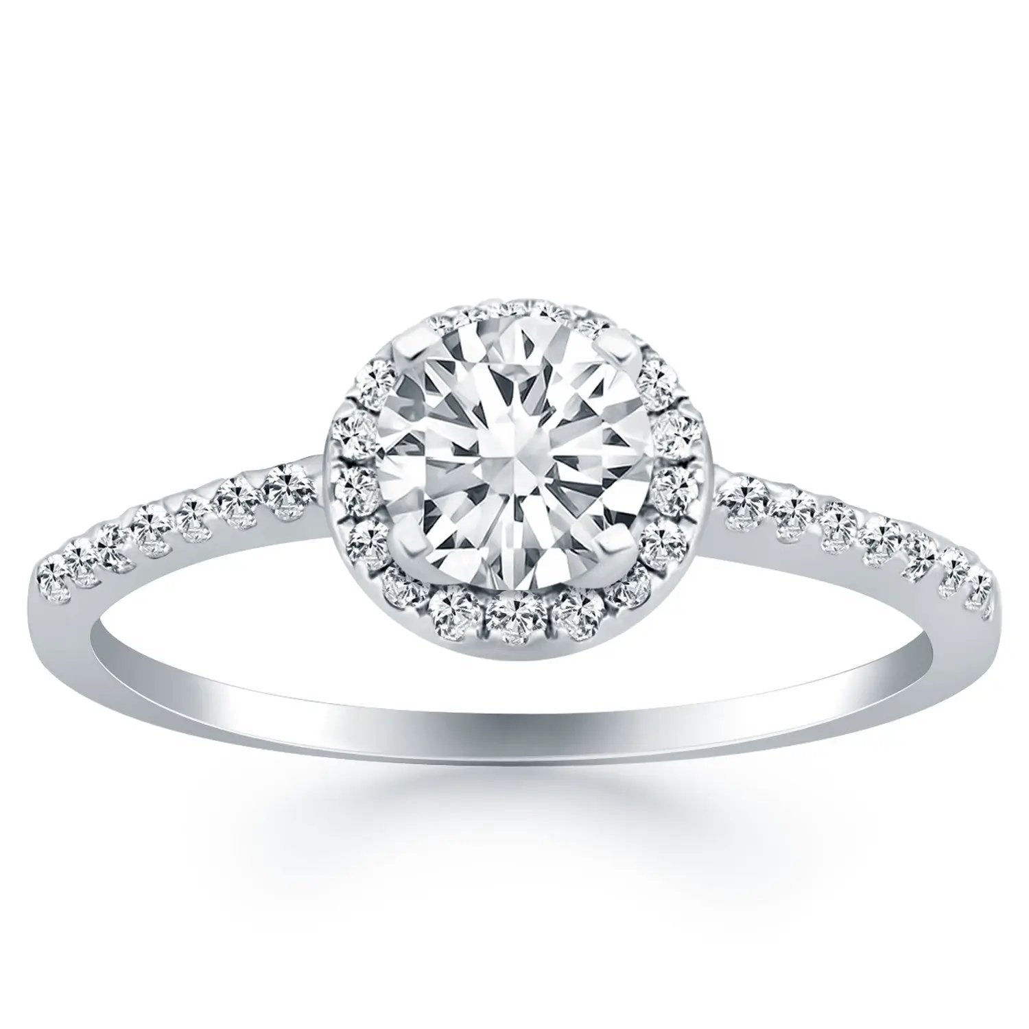 14k white gold diamond halo engagement ring by Bids.com with pavé diamond band on Tampa Home & Garden Store