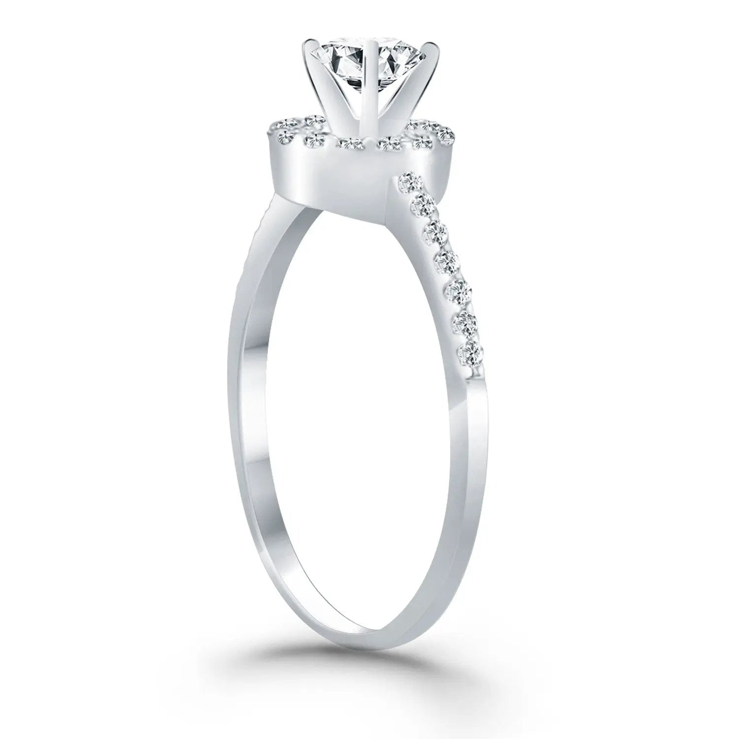 14k white gold diamond halo engagement ring with pave band and a center stone by Bids.com on Tampa Home & Garden Store