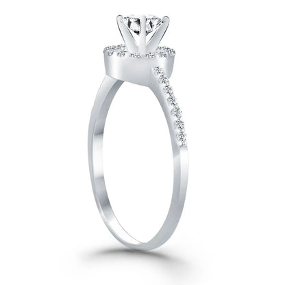14k white gold diamond halo engagement ring with pave band and a center stone by Bids.com on Tampa Home & Garden Store