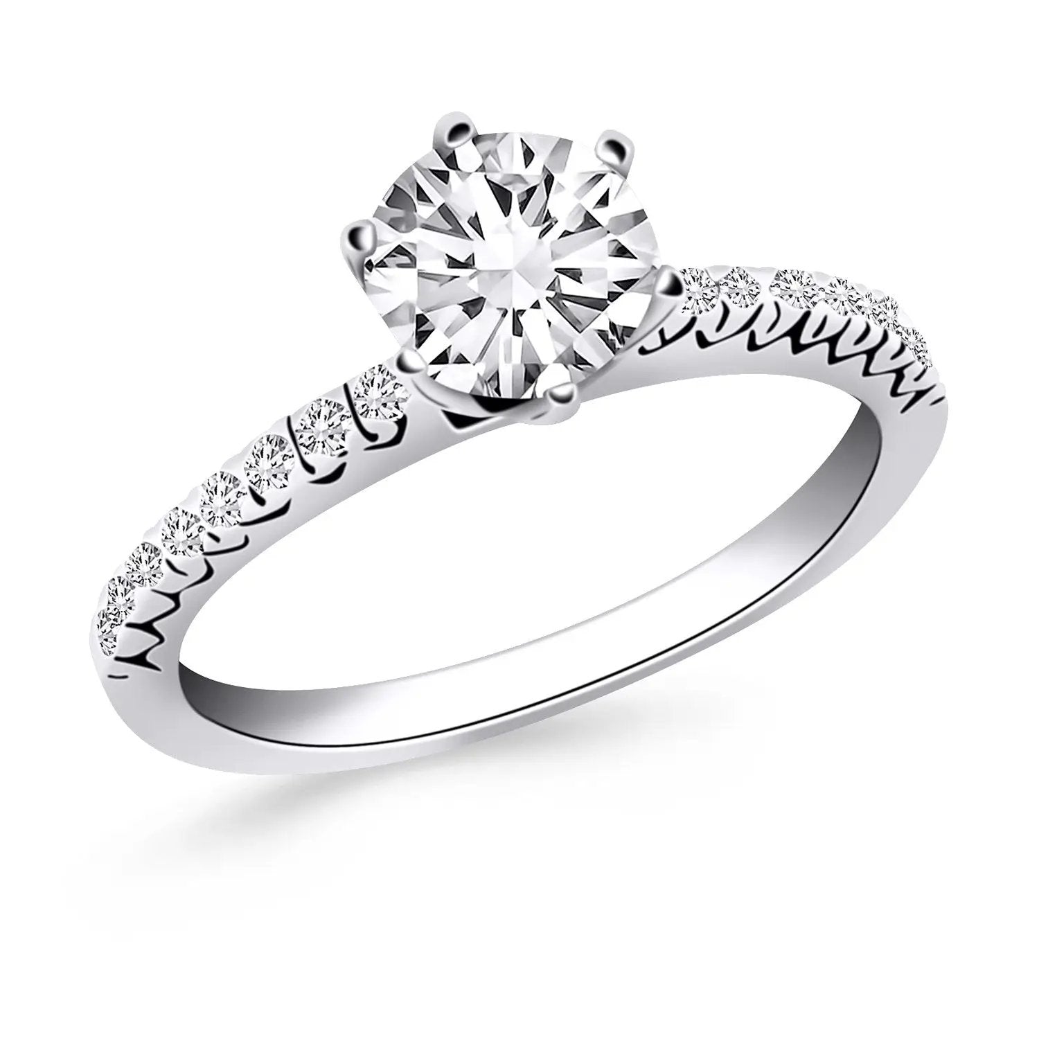 14k white gold engagement ring by Bids.com with round center diamond and fishtail accents on band on Tampa Home & Garden Store