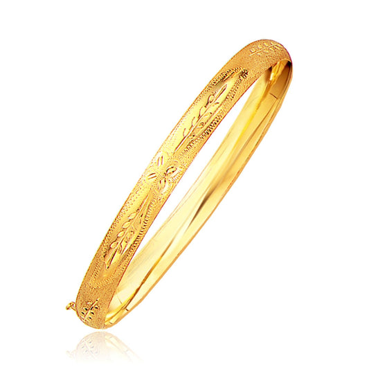 Classic floral carved bangle in 14k yellow gold, 6.0mm width, by Bids.com on Tampa Home & Garden Store
