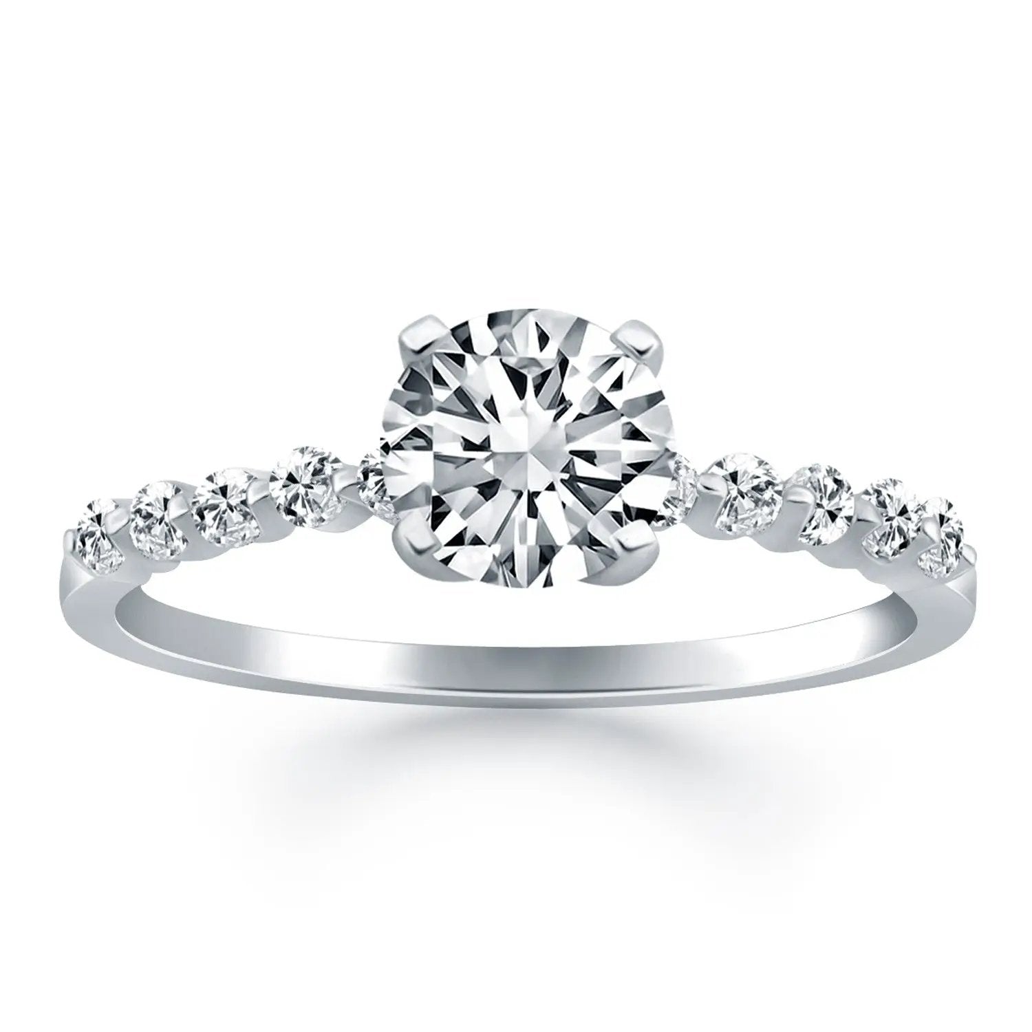 14k white gold diamond engagement ring with center stone and shared-prong accents along the band on Tampa Home & Garden Store
