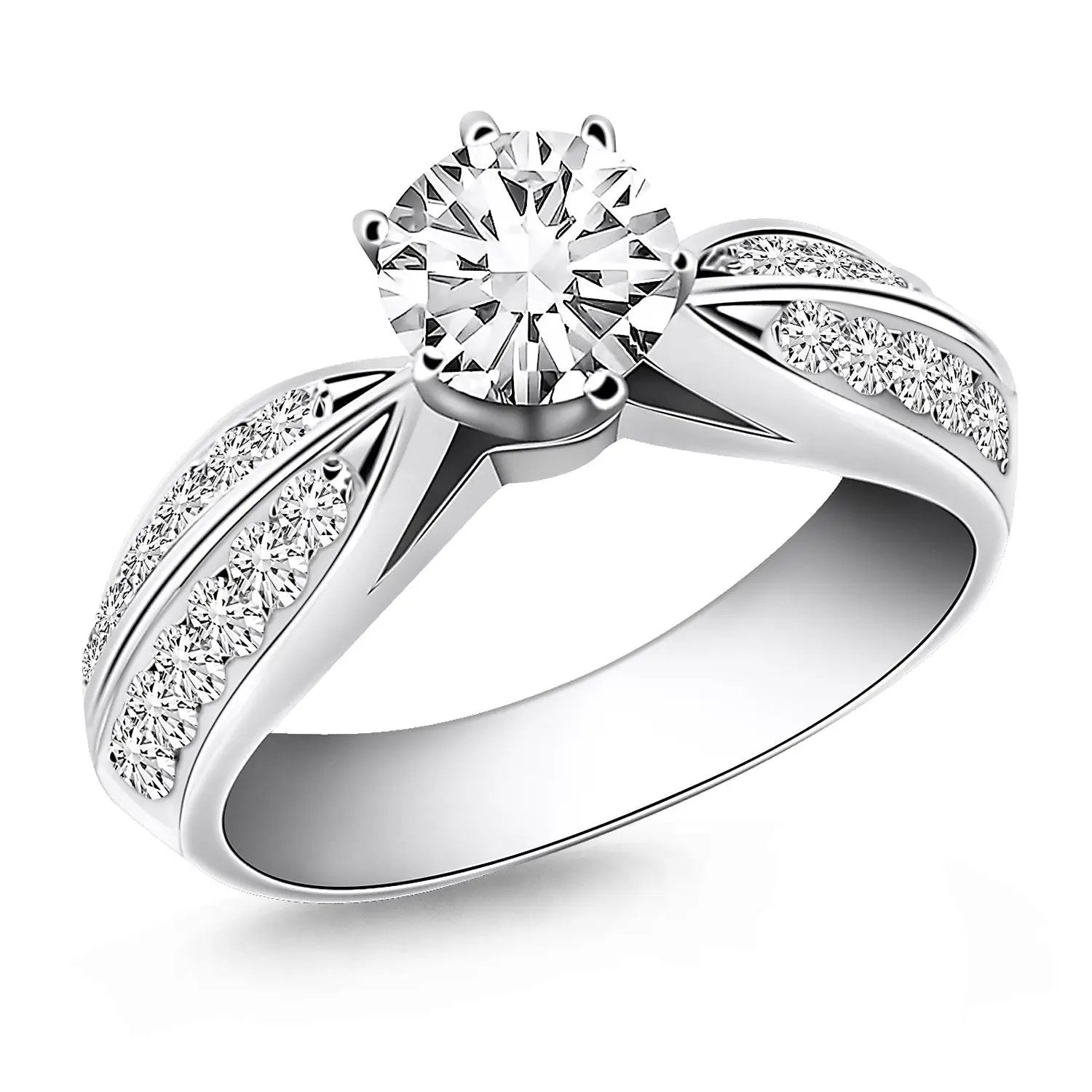 Engagement ring 14k white gold cathedral with center diamond and double-row pave band Bids.com on Tampa Home & Garden Store