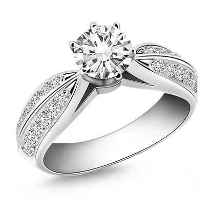 Engagement ring 14k white gold cathedral with center diamond and double-row pave band Bids.com on Tampa Home & Garden Store