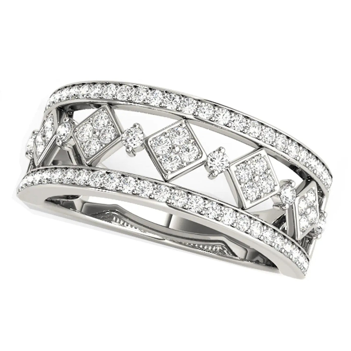 Diamond studded square motif ring in 14k white gold with pave diamonds, 1/2 cttw on Tampa Home & Garden Store