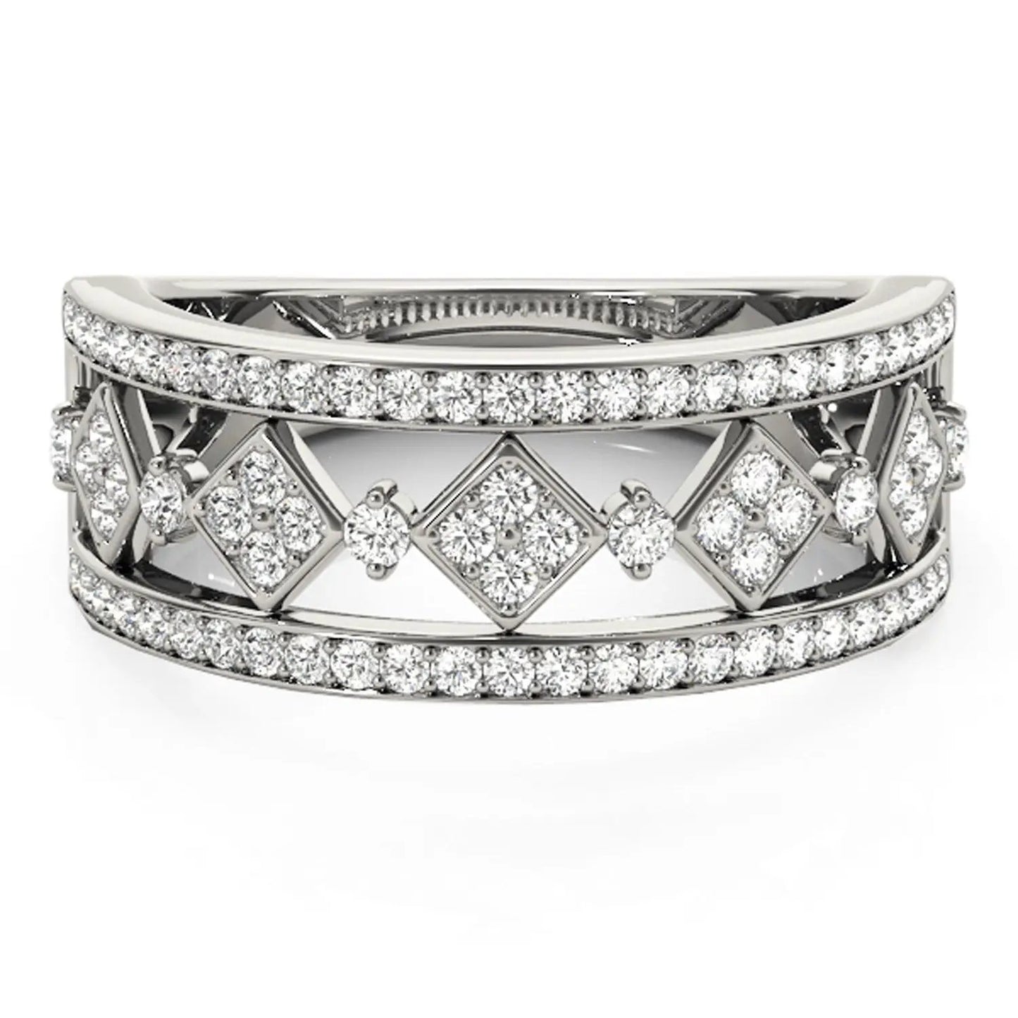 Diamond Studded Square Motif Ring in 14k White Gold with pave diamonds by Bids.com on Tampa Home & Garden Store