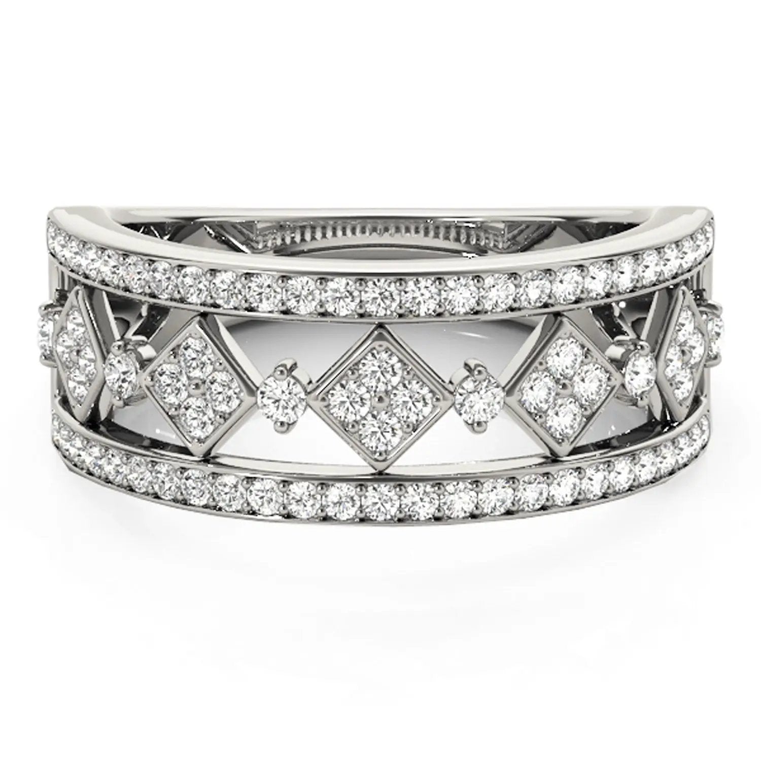 Diamond Studded Square Motif Ring in 14k White Gold with pave diamonds by Bids.com on Tampa Home & Garden Store