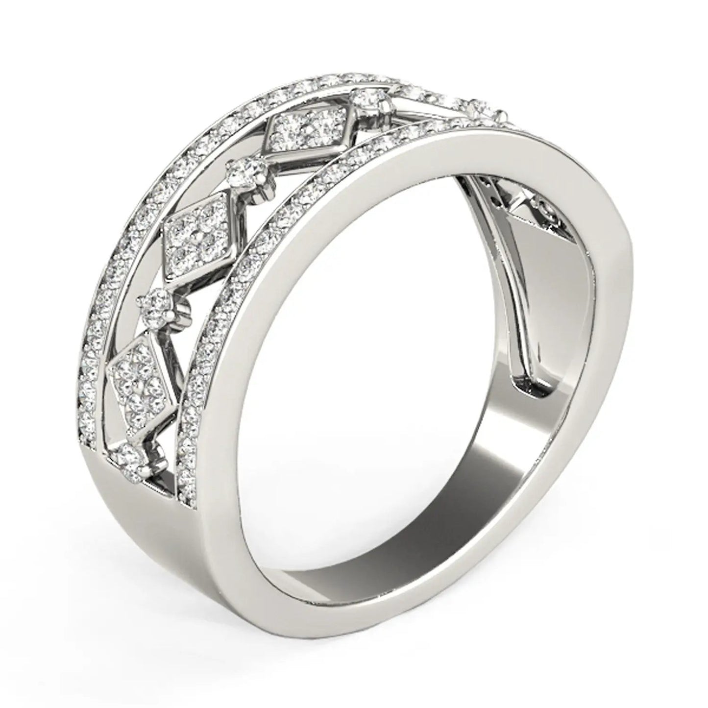 Diamond studded square motif ring in 14k white gold with pavé diamonds on Tampa Home & Garden Store