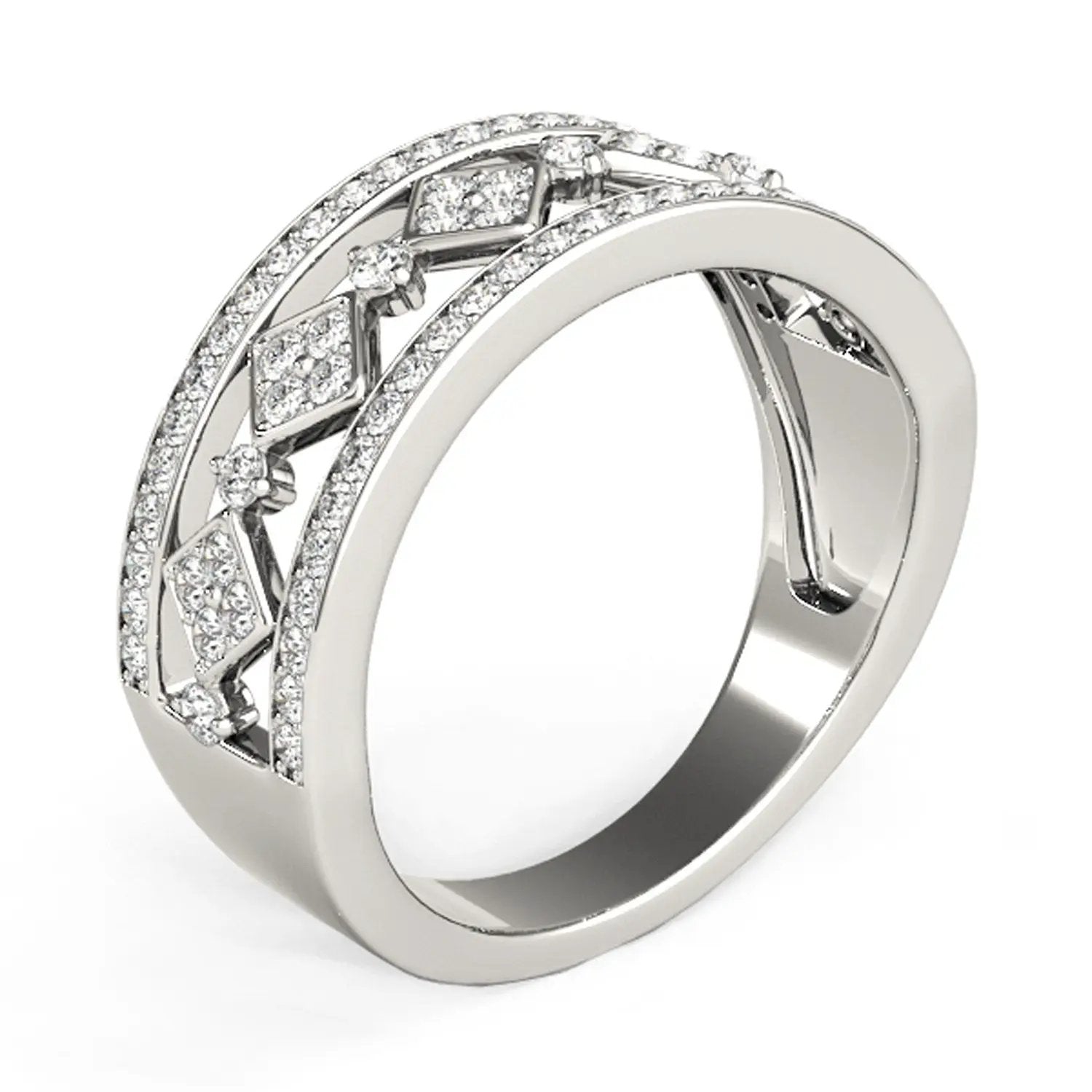 Diamond studded square motif ring in 14k white gold with pavé diamonds on Tampa Home & Garden Store