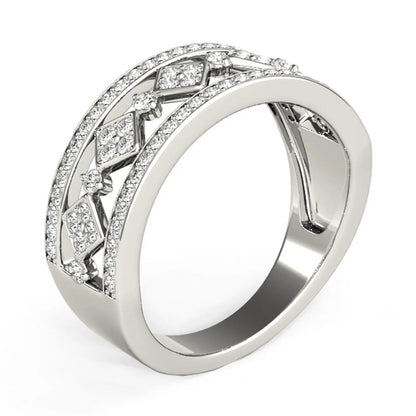 Diamond studded square motif ring in 14k white gold with pavé diamonds on Tampa Home & Garden Store