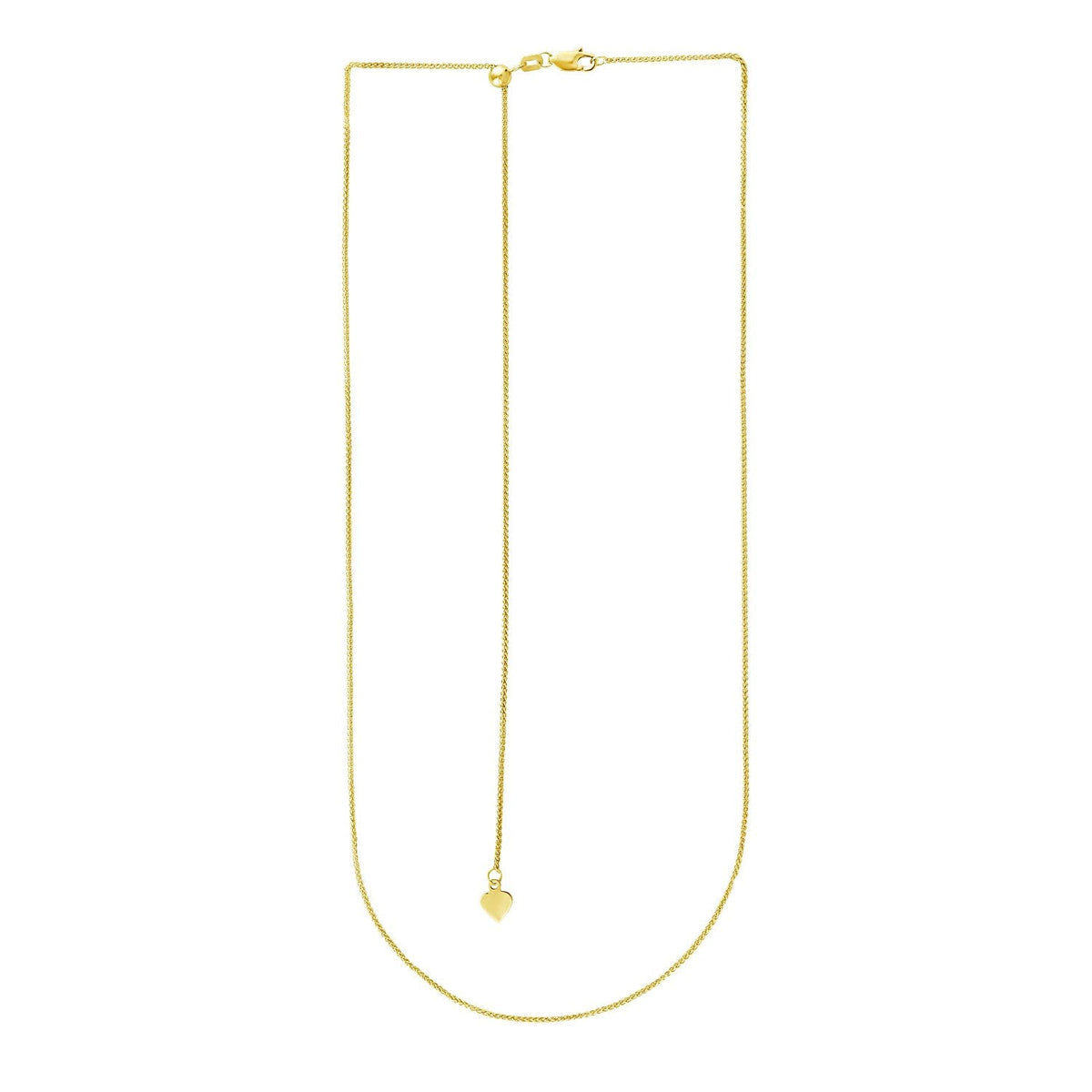 Necklace 14k yellow gold adjustable wheat chain with heart pendant, 1.0mm width on Tampa Home & Garden Store