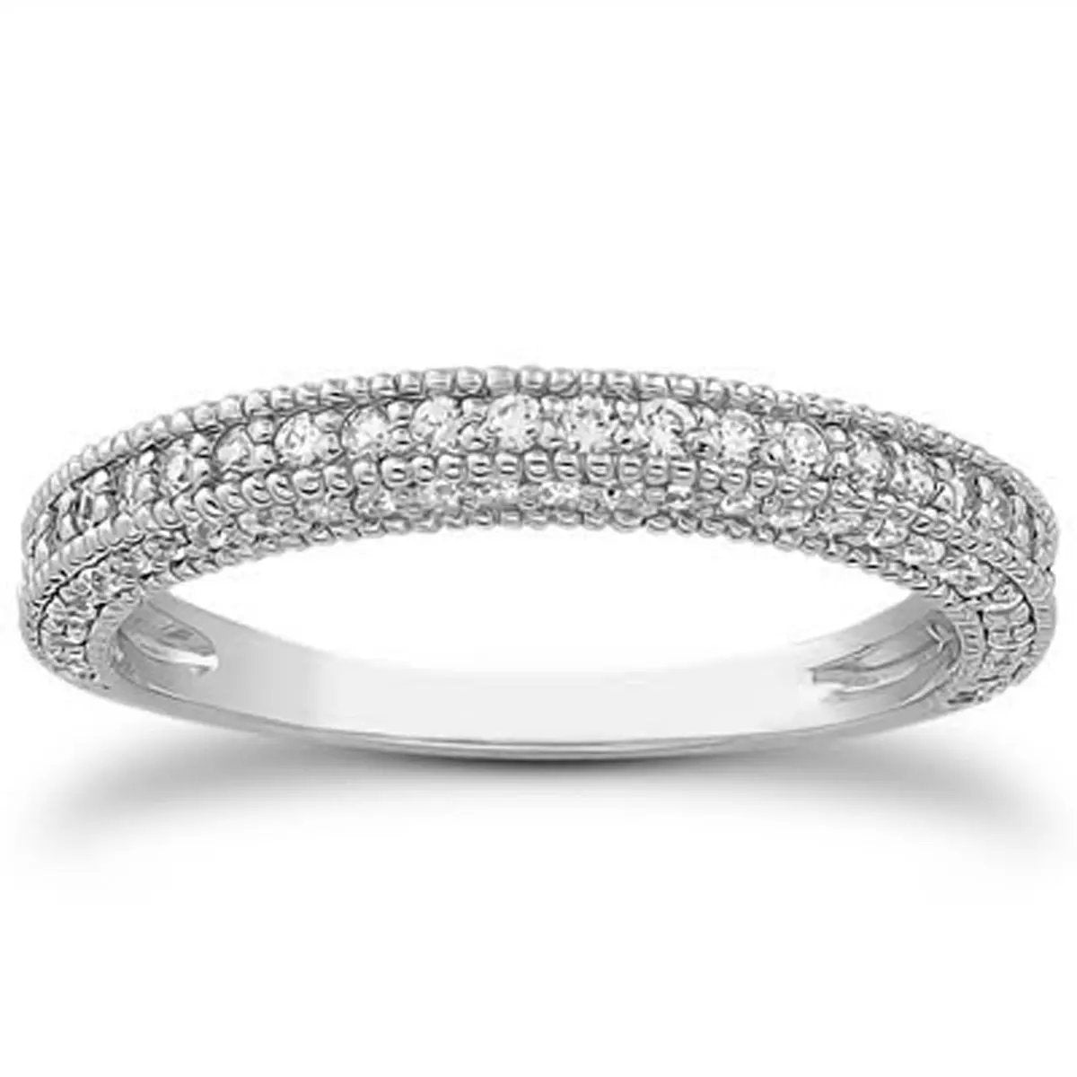 14k white gold fancy pave diamond milgrain textured wedding ring band by Bids.com on Tampa Home & Garden Store