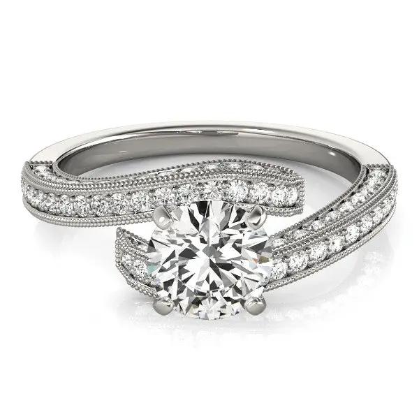 14k white gold round diamond bypass engagement ring with pavé bands, 1 1/2 cttw on Tampa Home & Garden Store