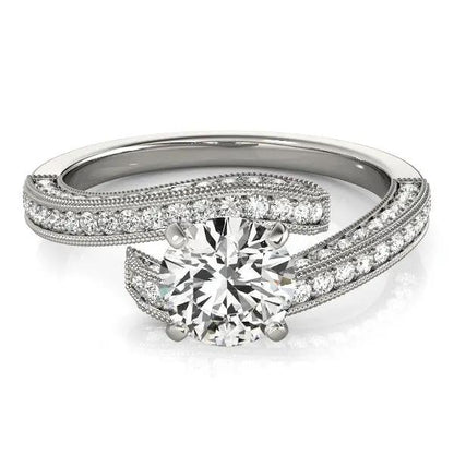 14k white gold round diamond bypass engagement ring with pavé bands, 1 1/2 cttw on Tampa Home & Garden Store