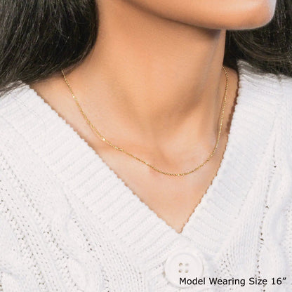 10k yellow gold diamond-cut cable link necklace 1.10 mm on model on Tampa Home & Garden Store