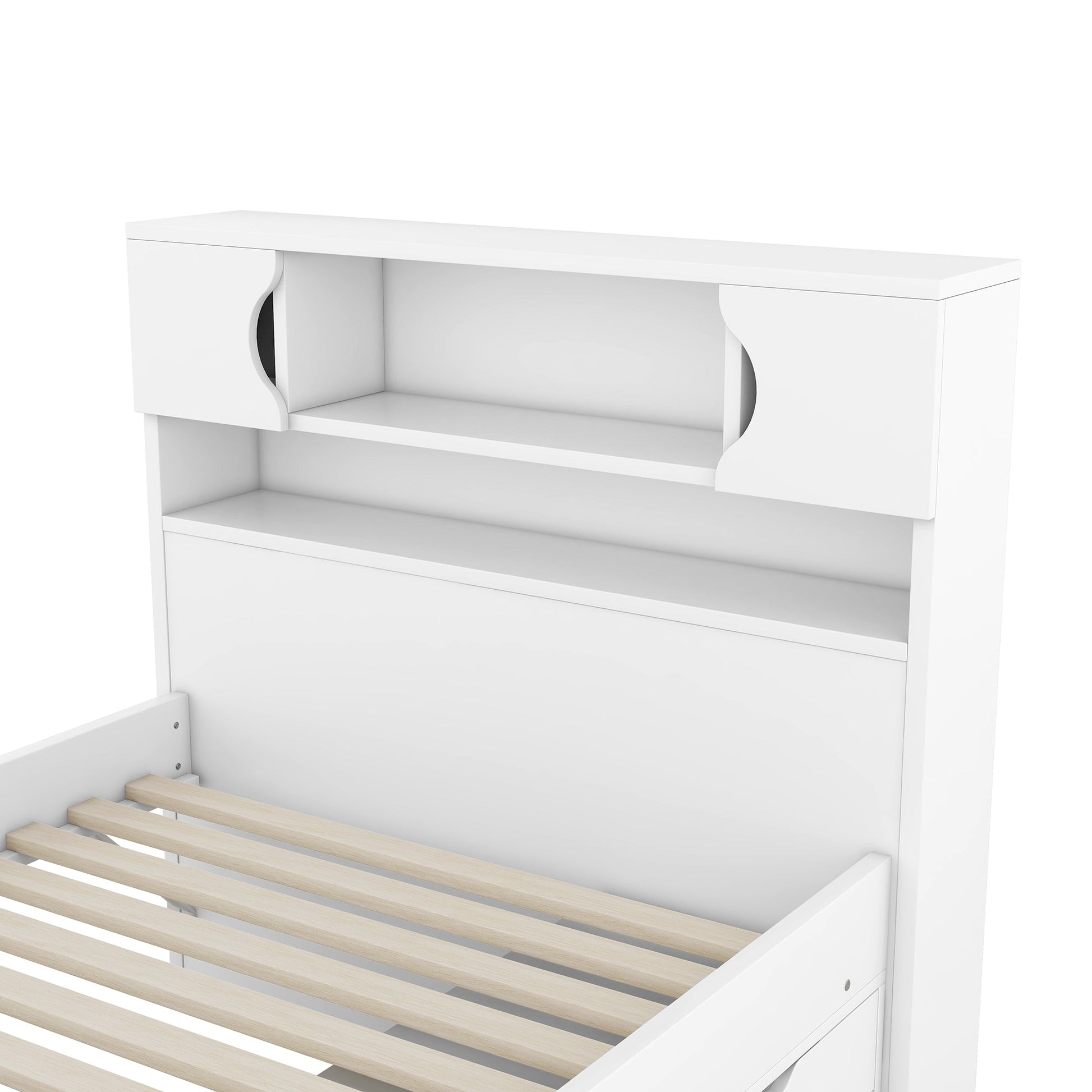 Twin Size Captain Platform Bed Frame with Storage Bookcases and Shelves,Four Drawers,White - Tampa Home & Garden Store