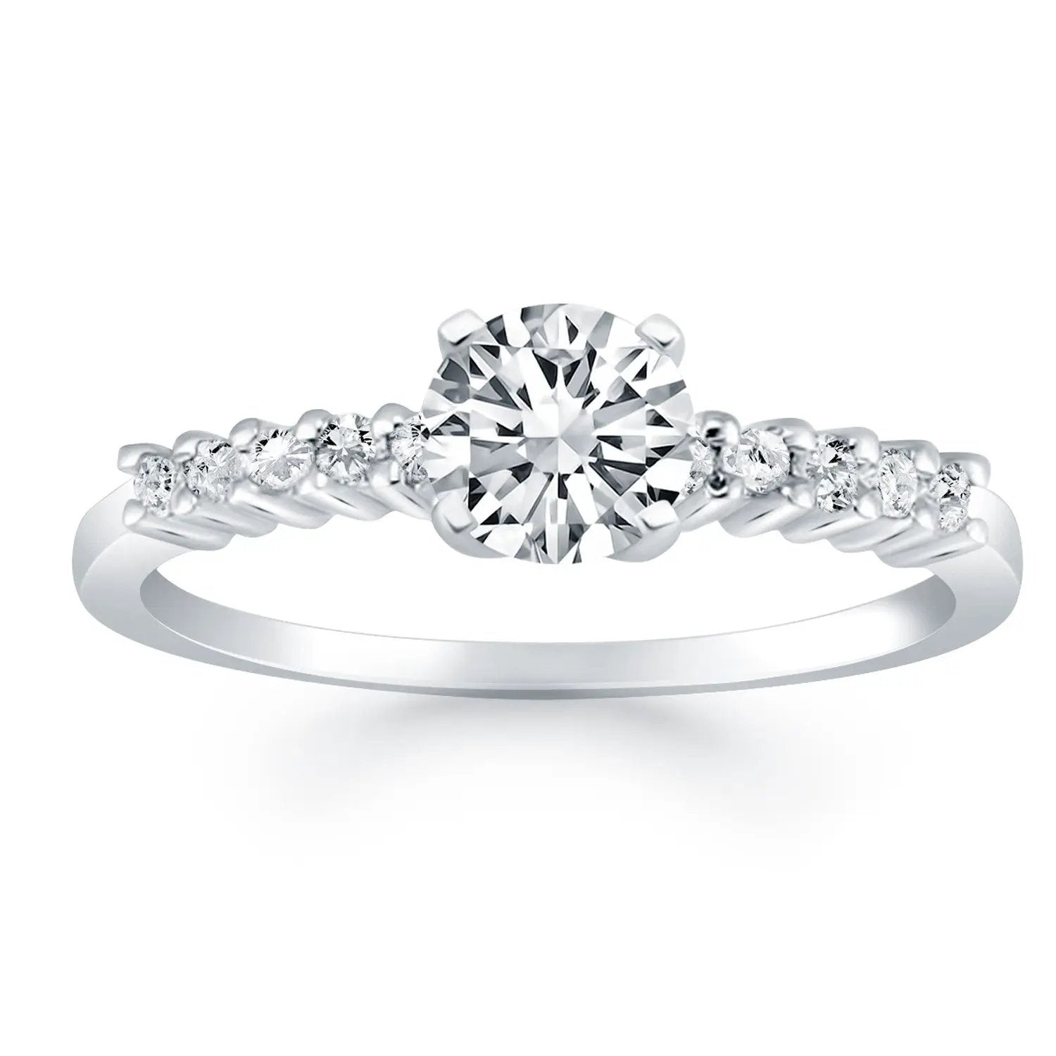 14k white gold shared-prong accent engagement ring center stone with diamond accents by Bids.com on Tampa Home & Garden Store