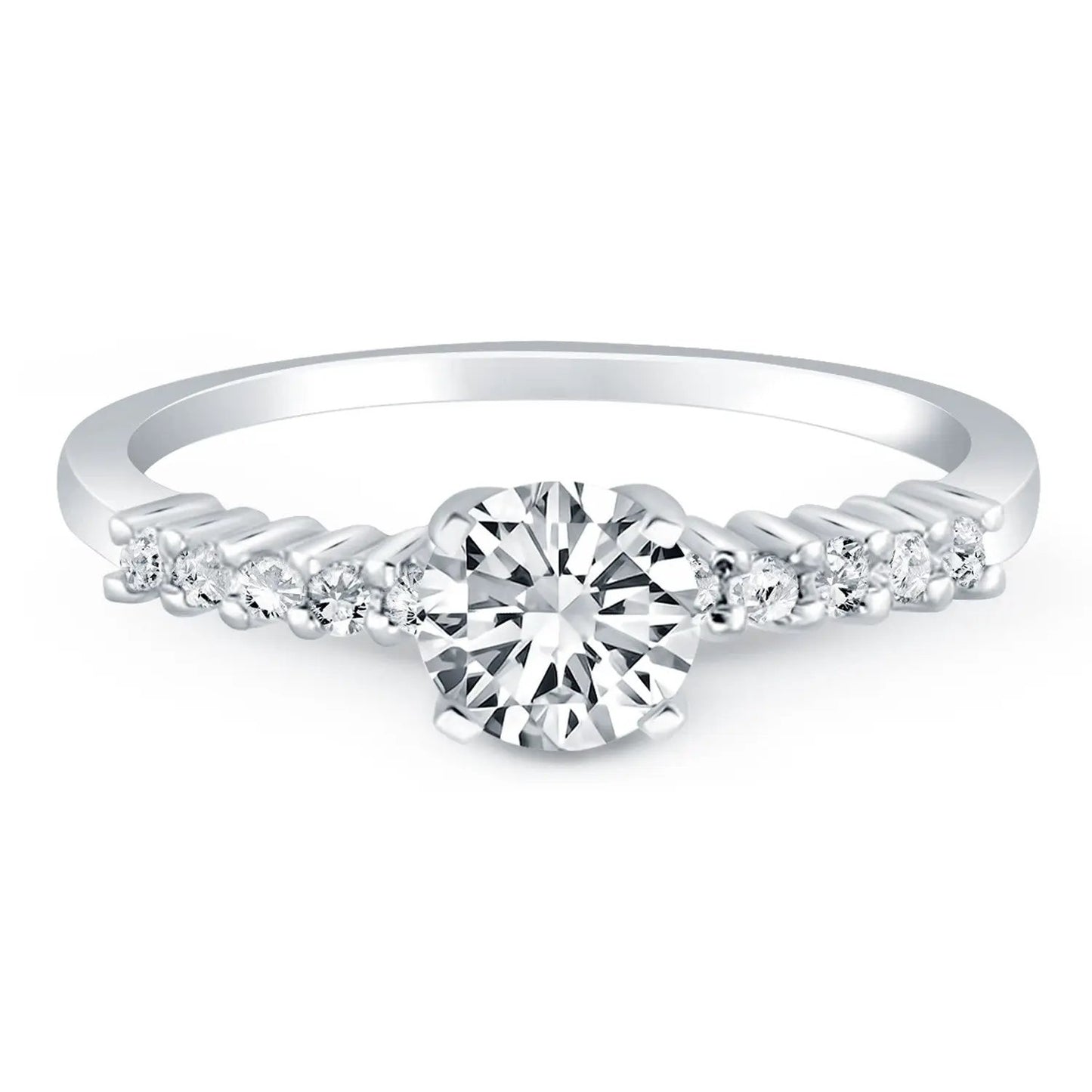 14k white gold engagement ring with diamond and side diamonds, shared prong by Bids.com on Tampa Home & Garden Store