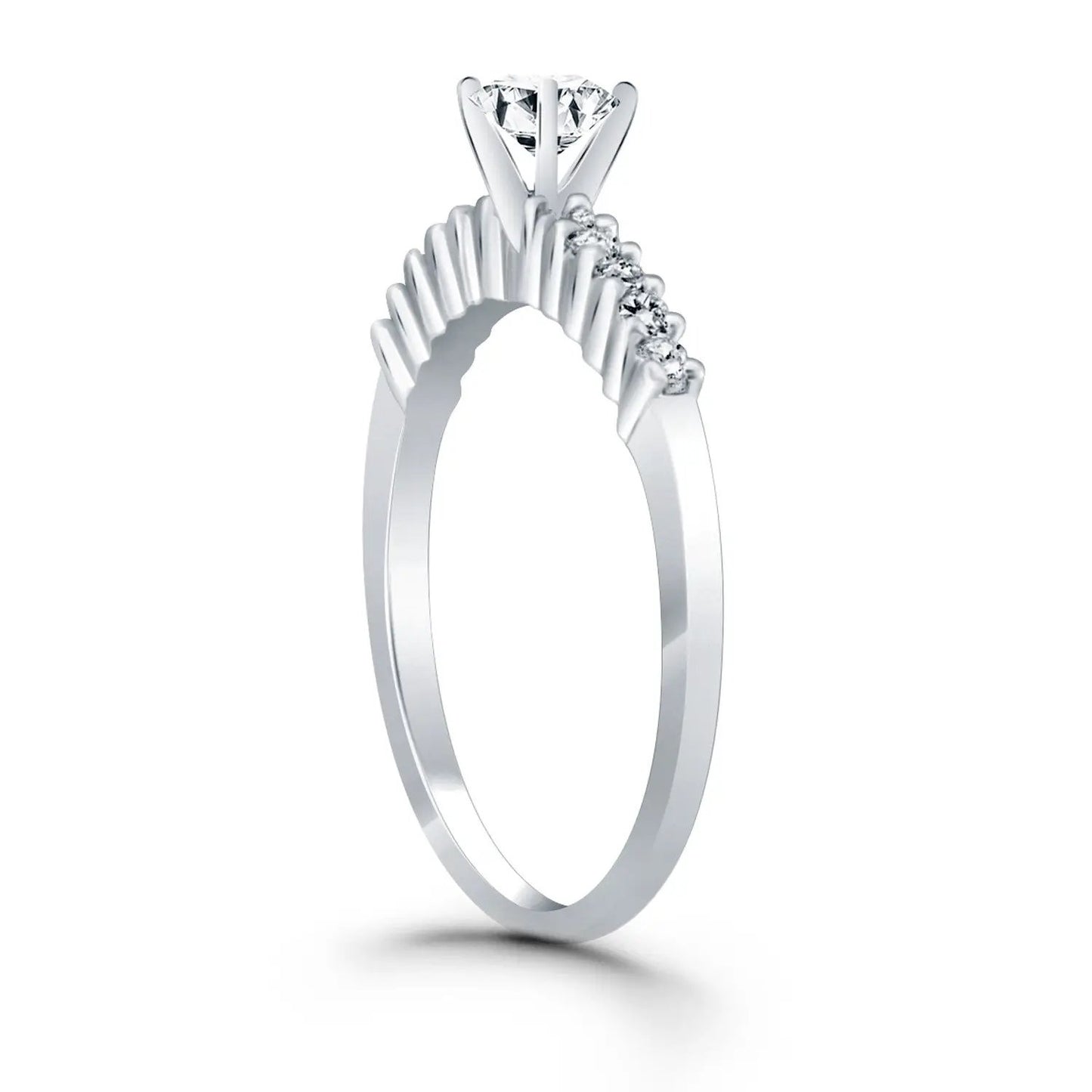14k white gold engagement ring with center diamond in shared-prong setting and pave band on Tampa Home & Garden Store