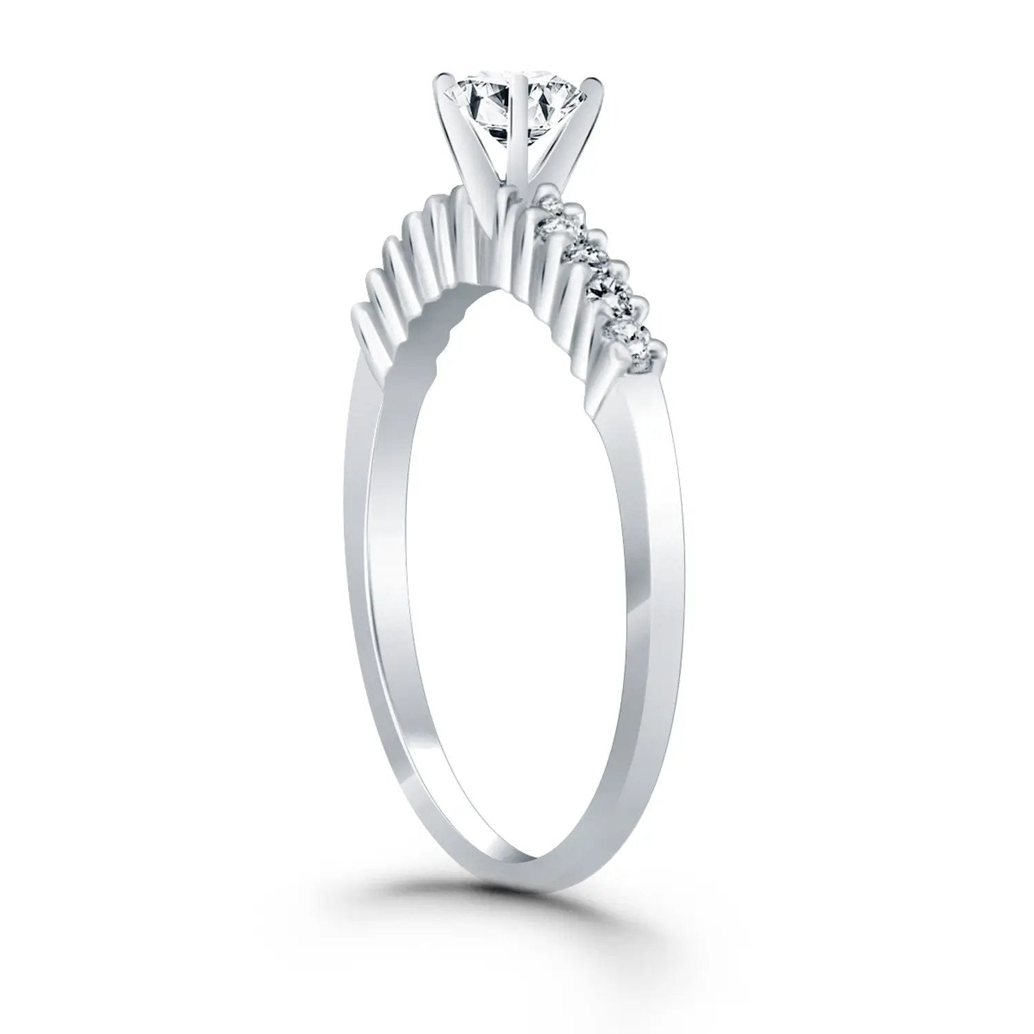 14k white gold engagement ring with center diamond in shared-prong setting and pave band on Tampa Home & Garden Store