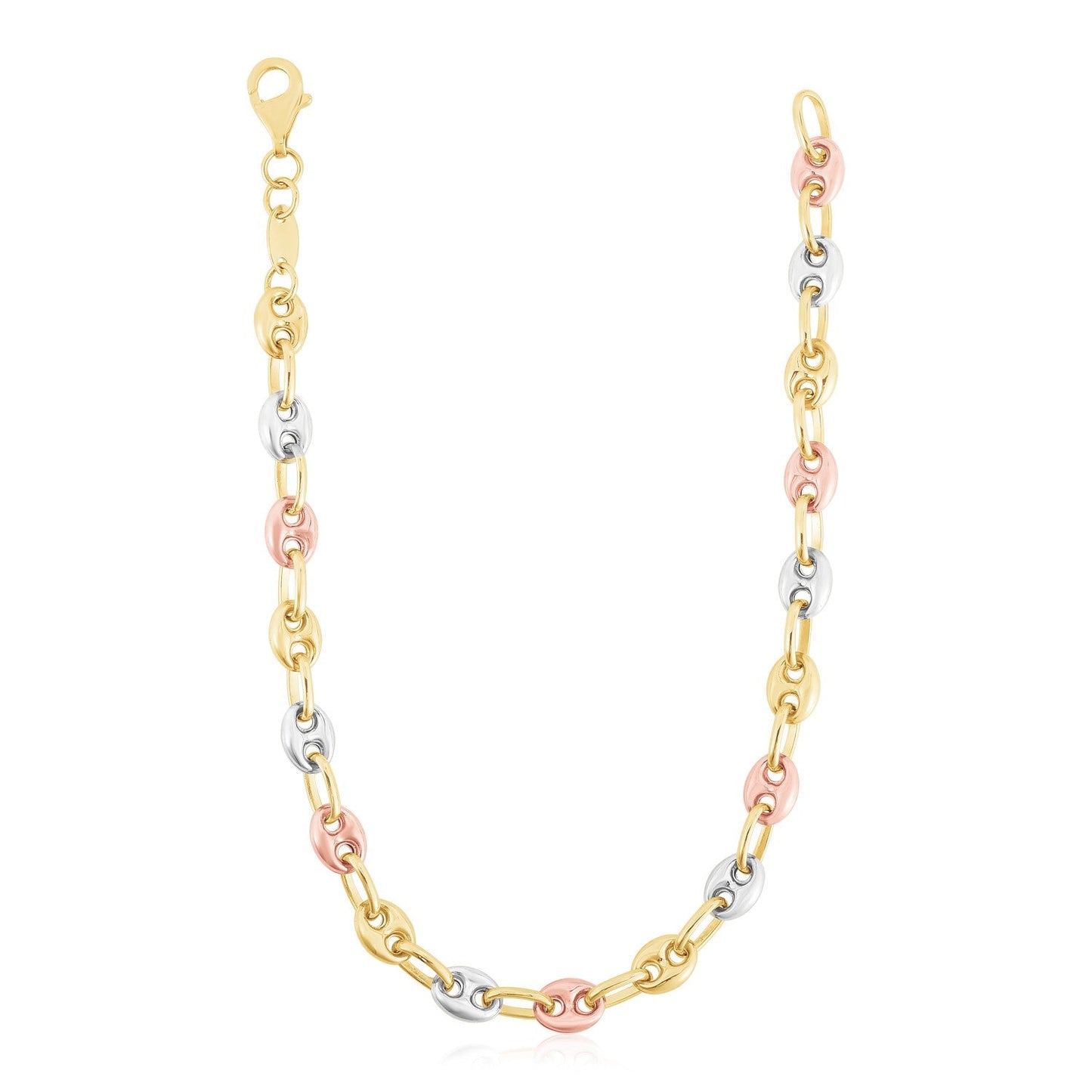 14k tri-color gold puffed mariner link necklace high polish by Bids.com on Tampa Home & Garden Store