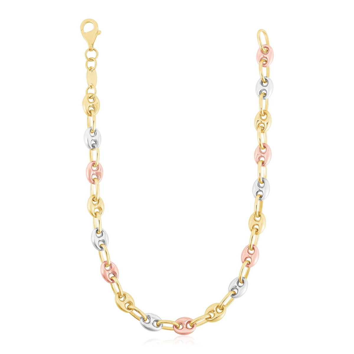 14k tri-color gold puffed mariner link necklace high polish by Bids.com on Tampa Home & Garden Store
