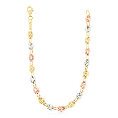 14k tri-color gold puffed mariner link necklace high polish by Bids.com on Tampa Home & Garden Store