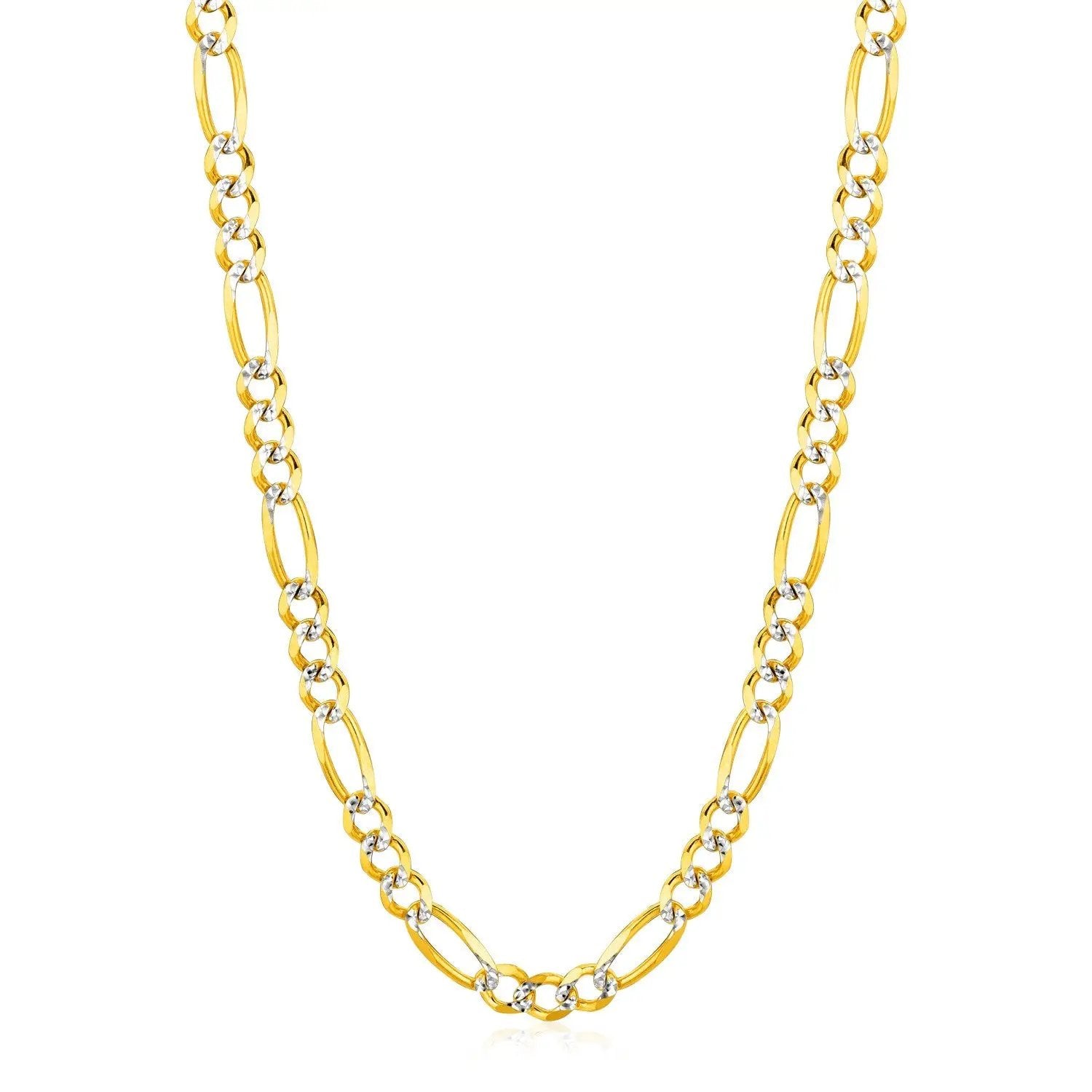 6.0mm 14K yellow gold solid pave Figaro chain necklace with alternating links on Tampa Home & Garden Store