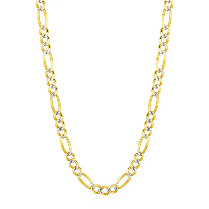 6.0mm 14K yellow gold solid pave Figaro chain necklace with alternating links on Tampa Home & Garden Store