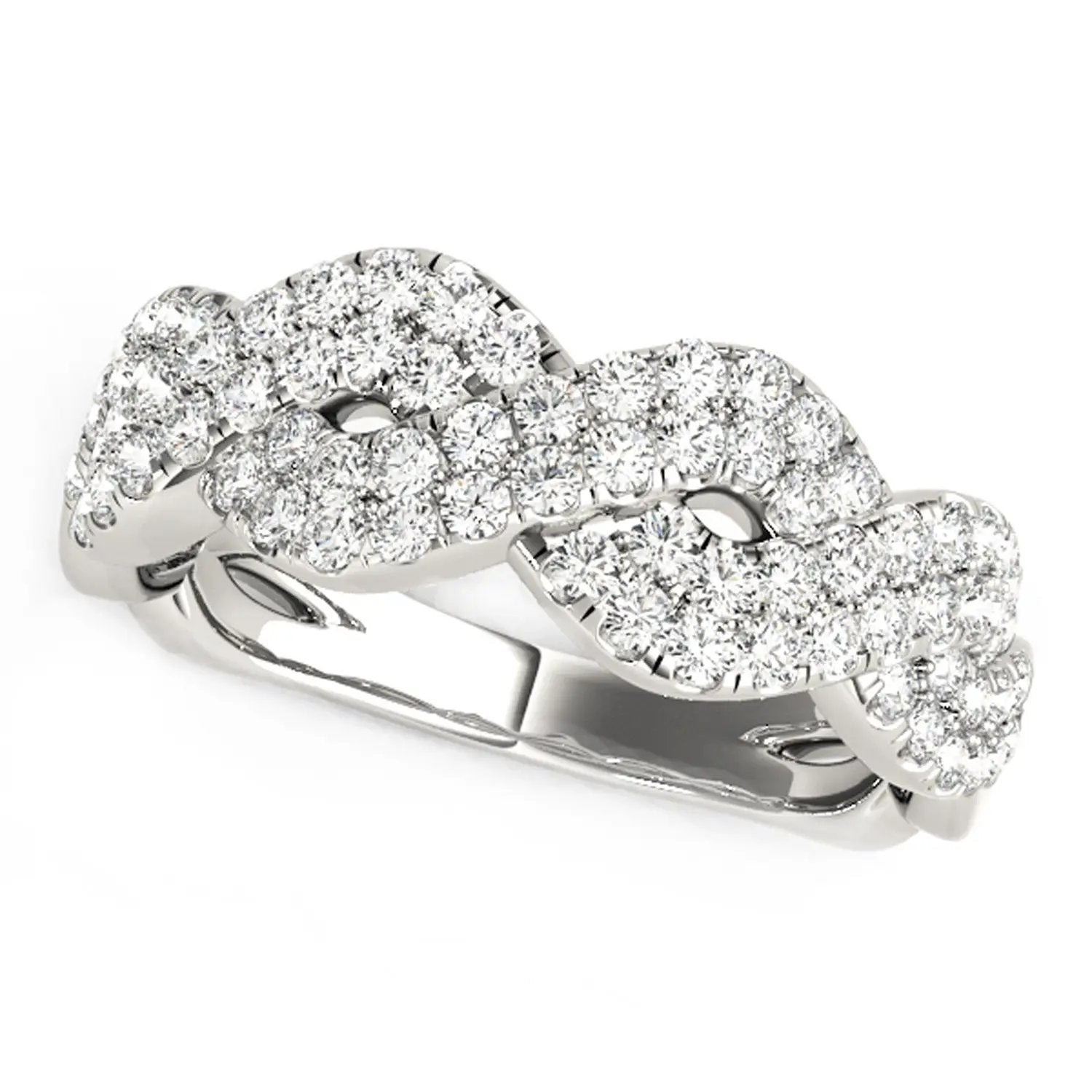 Diamond studded interlocking waves ring in 14k white gold with 5/8 cttw pave diamonds on Tampa Home & Garden Store