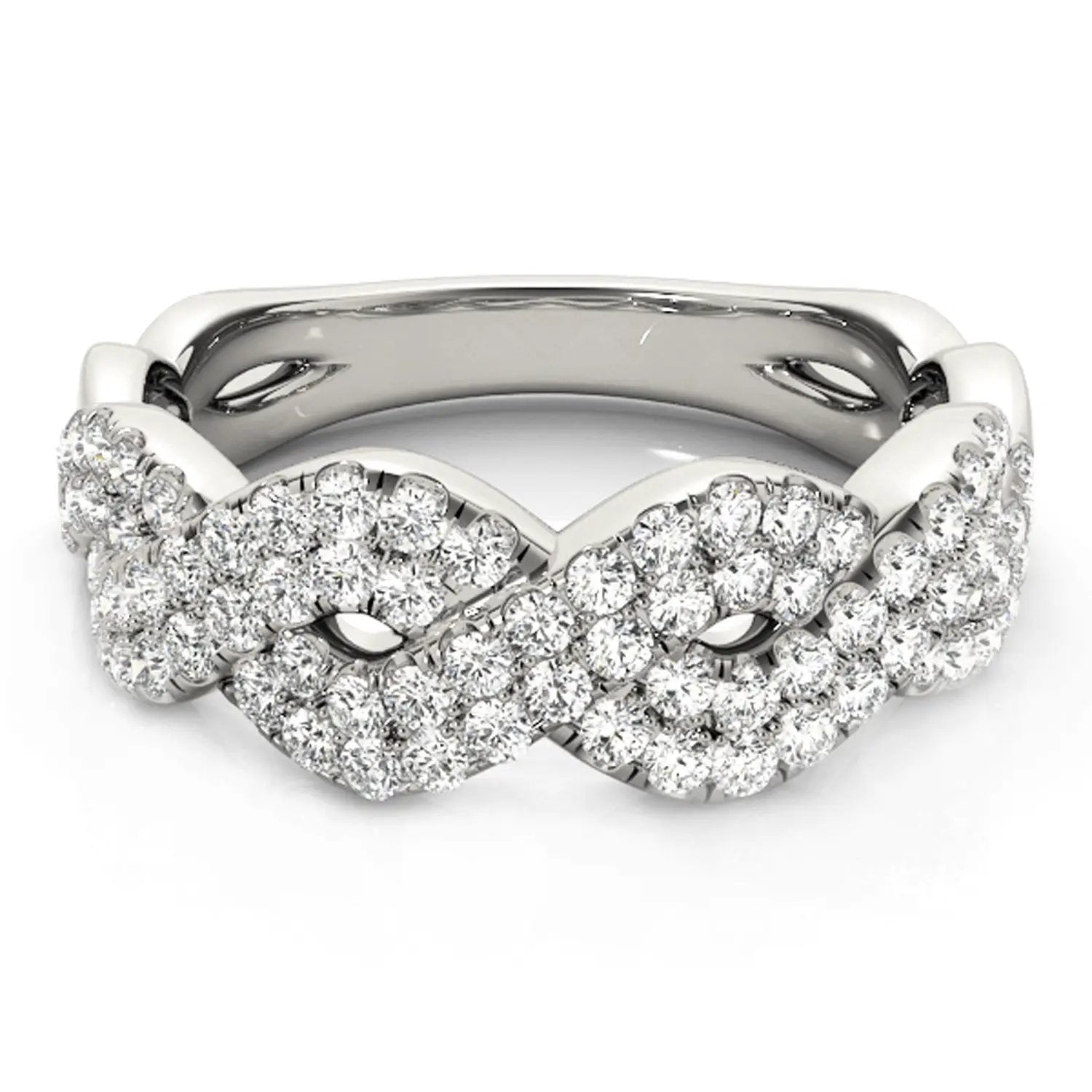 Diamond Studded Interlocking Waves Ring in 14k White Gold (5/8 cttw), Bids.com on Tampa Home & Garden Store