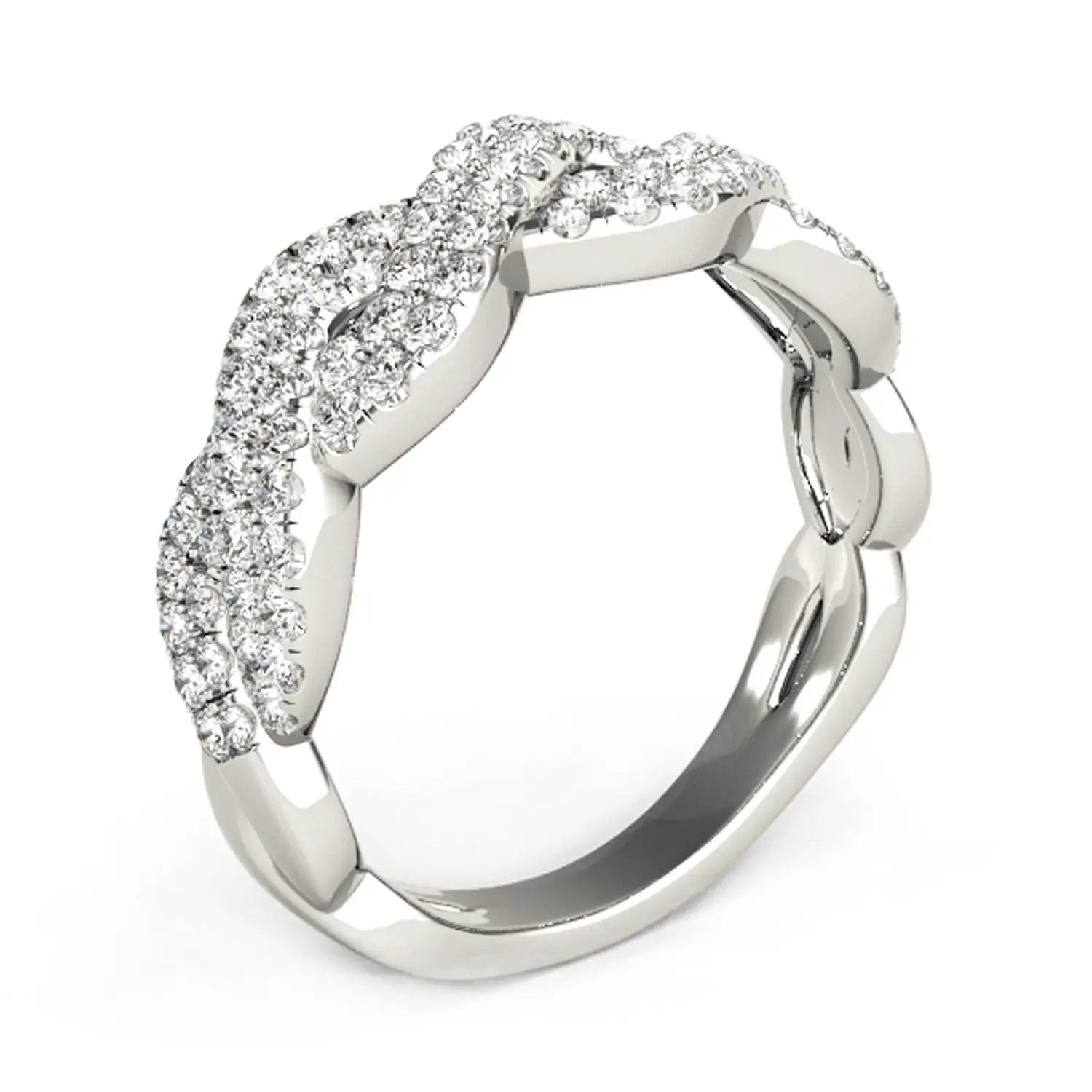 Diamond Studded Interlocking Waves Ring in 14k White Gold, 5/8 cttw by Bids.com on Tampa Home & Garden Store