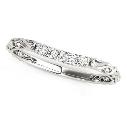 Ring 14k white gold antique diamond wedding band with 1/10 cttw diamonds and scroll detailing on Tampa Home & Garden Store