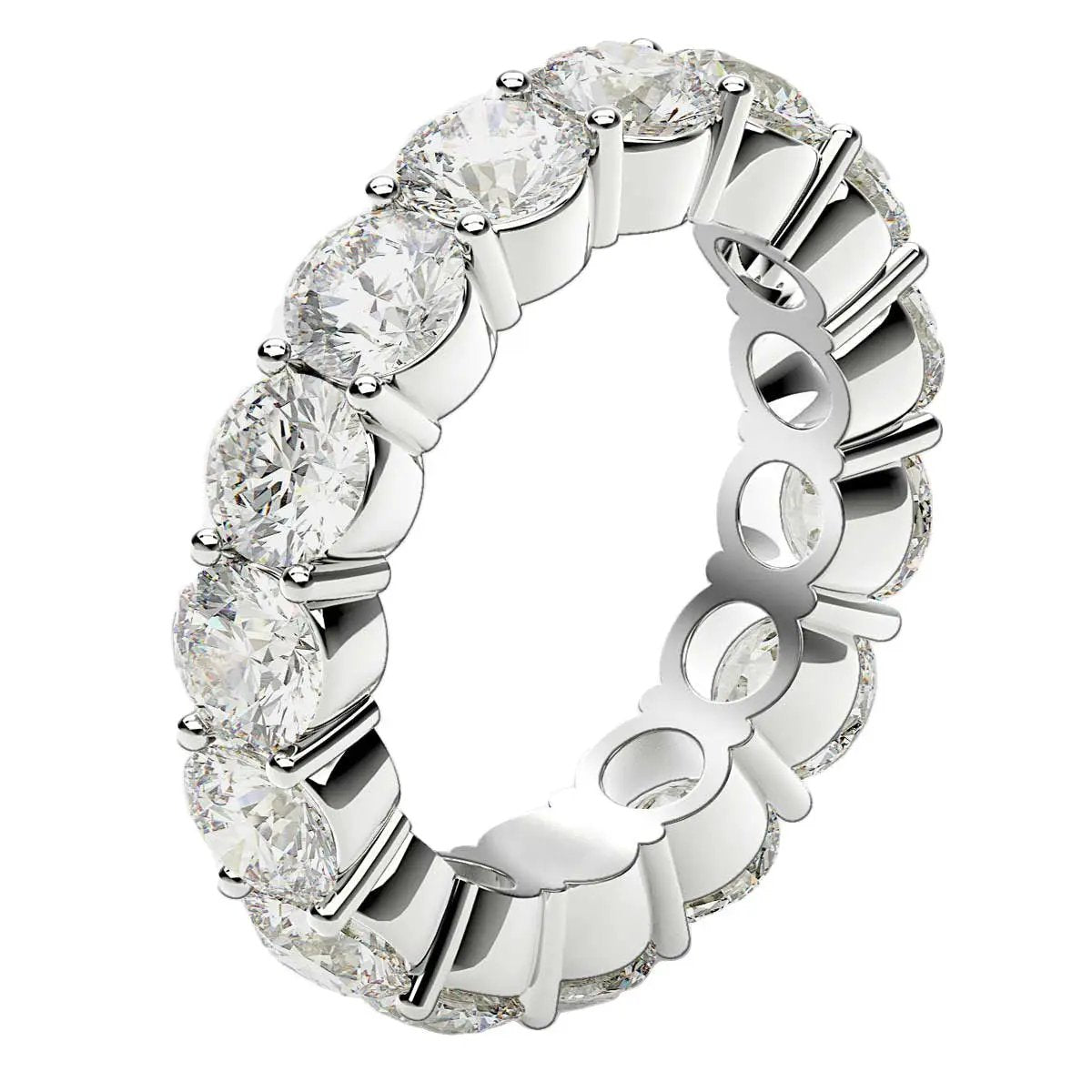 Round-cut lab-grown diamond eternity ring in 14k white gold with many diamonds around the band on Tampa Home & Garden Store
