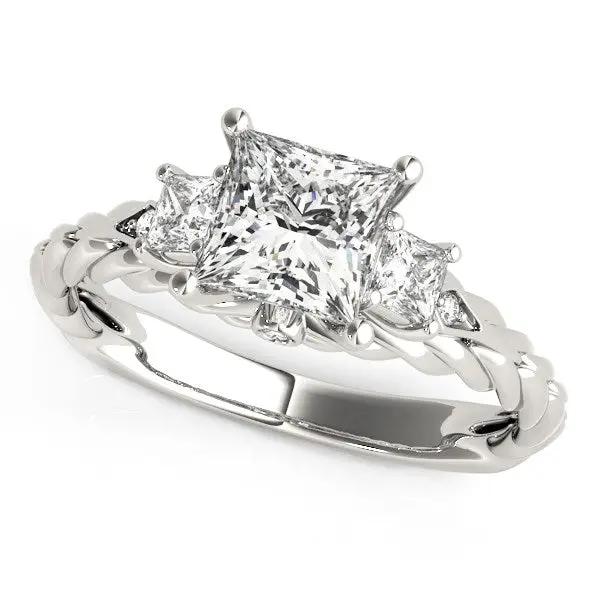 Ring 14k white gold princess-cut 3-stone braided band antique-style on Tampa Home & Garden Store