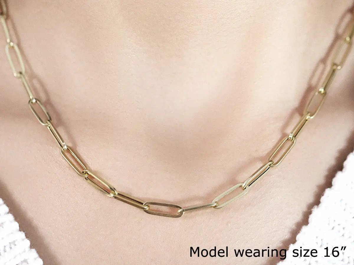 14K Yellow Gold Bold Paperclip Chain Necklace, 4.2 mm wide, elongated link design on Tampa Home & Garden Store