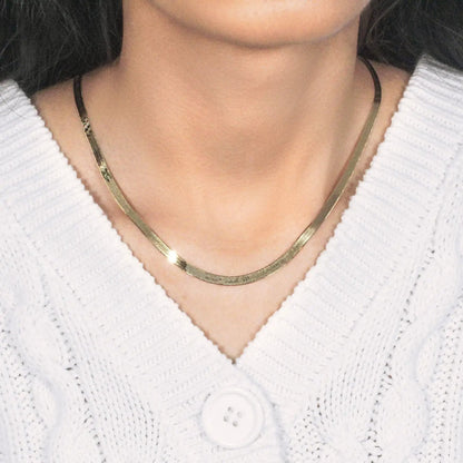 Imperial herringbone chain necklace 10k yellow gold 3.80 mm worn on neck on Tampa Home & Garden Store