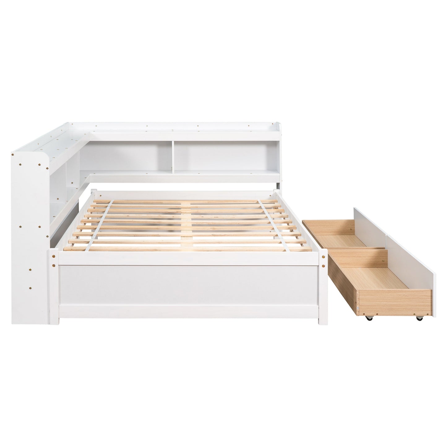 Full Bed with L-shaped Bookcases, Drawers ,White - Tampa Home & Garden Store