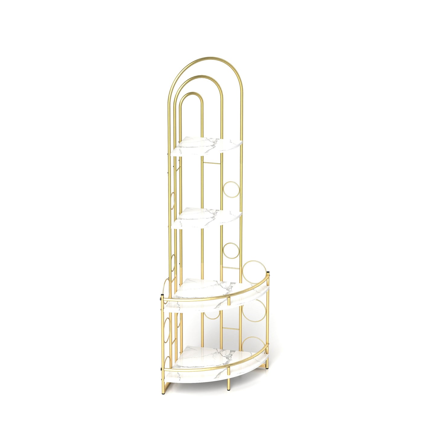 Gold 4-Tier Corner Bookshelf, Modern Style, Plant Stand with Metal Frame - Tampa Home & Garden Store