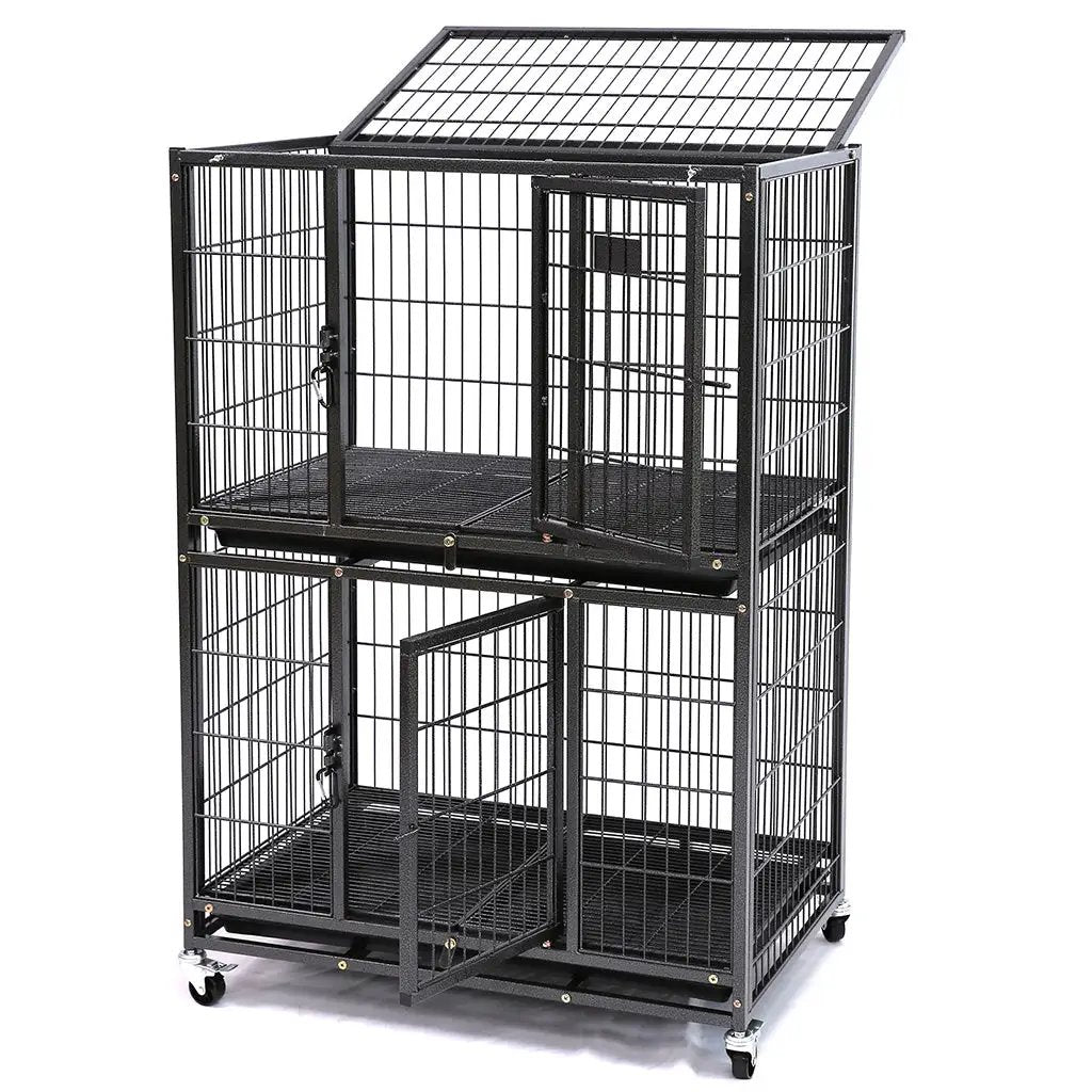 31 Inch Two Tier Dog Crate with auto locks, black metal wire on wheeled stand Homey Pet Official on Tampa Home & Garden Store
