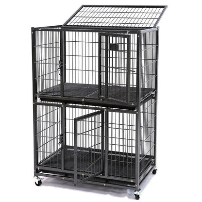 31 Inch Two Tier Dog Crate with auto locks, black metal wire on wheeled stand Homey Pet Official on Tampa Home & Garden Store
