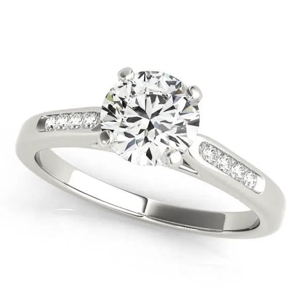 14k white gold single-row diamond engagement ring with a round center stone and pavé shoulders on Tampa Home & Garden Store