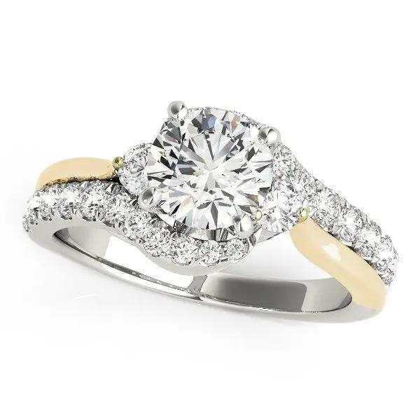 Engagement ring, 14k white/yellow two-tone gold bypass with round center diamond and pave band on Tampa Home & Garden Store