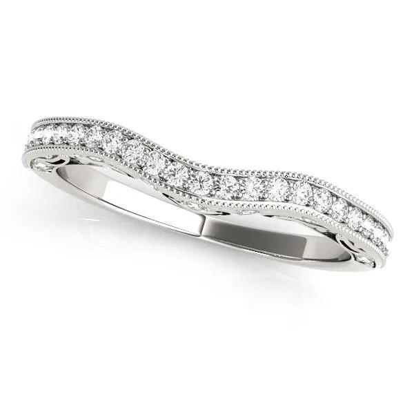 Rings: 14k white gold milgrained pave curved diamond wedding band, 1/5 cttw on Tampa Home & Garden Store