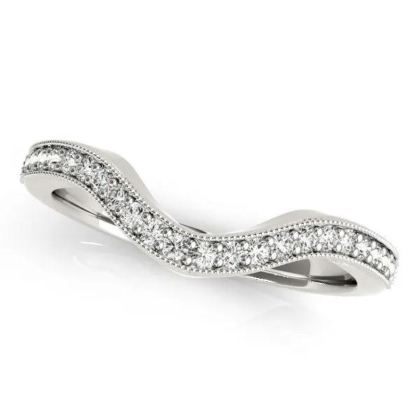 14k white gold milgrained border curved diamond wedding band, pavé diamonds, 1/5 cttw on Tampa Home & Garden Store