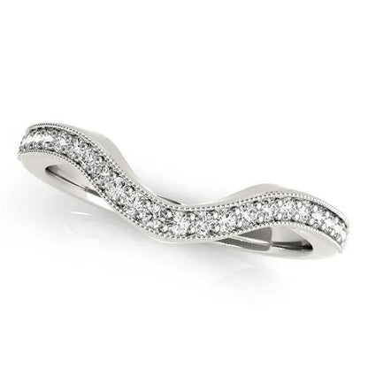 14k white gold milgrained border curved diamond wedding band, pavé diamonds, 1/5 cttw on Tampa Home & Garden Store